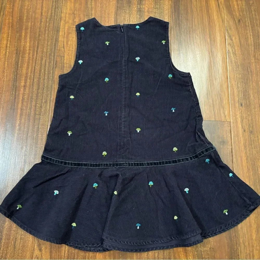 Gymboree vintage 2003 navy/grey corduroy embroidered mushroom dress